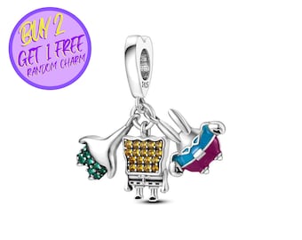 Cartoon Charm For Bracelet, Sponge Charm, Summer Ocean Baby Friends Charm, Sterling Silver Charm