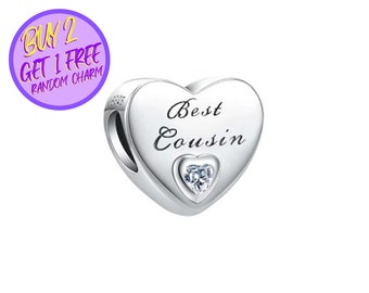 Best Cousin Charm For Bracelet, Family Charm, Heart Charms For Birthday Gifts, Designer Charms For Christmas Gifts