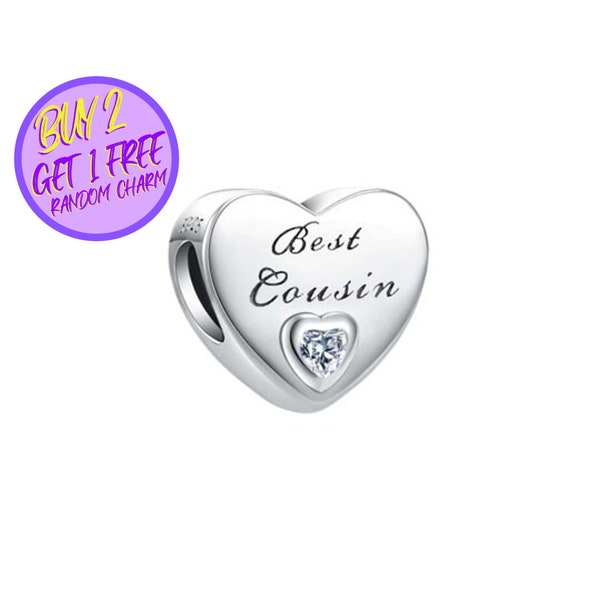 Best Cousin Charm For Bracelet, Family Charm, Heart Charms For Birthday Gifts, Designer Charms For Christmas Gifts