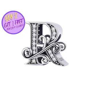 Breloque calligraphique lettre R pour bracelet, breloque lettre R, breloque lettre calligraphie, breloques alphabet, breloque en argent sterling