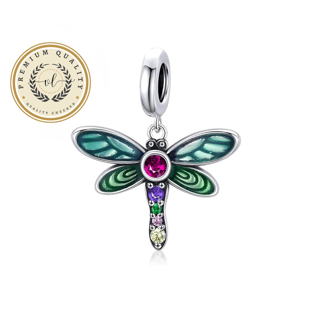 Green Dragonfly Charm for Bracelet, Beaded Dragonfly Charm, Animal