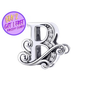 Charm lettre B calligraphique pour bracelet, breloque lettre B, breloque lettre calligraphie, breloques alphabet, breloque en argent sterling