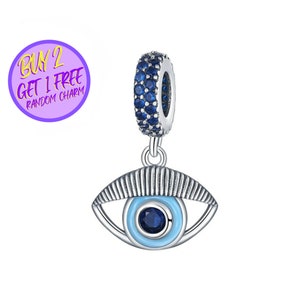 Evil Eye Dangle Charm For Bracelet, Faith Related Charm, Dangle Charm, Sterling Silver Charm