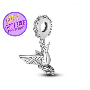 Hummingbird Dangle Charm For Bracelet, Animal Theme Charm, Sterling Silver Charm