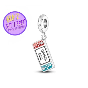 Amuleto de garota gamer para pulseira, Amuleto de console de videogame para presentes de aniversário, Amuletos de designer para presentes de Natal, Amuleto de prata esterlina