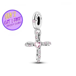 Cross Heart Charm For Bracelet, Birthday Gifts For Her, Heart Charm For Bracelet, Religious Charm For Bracelet