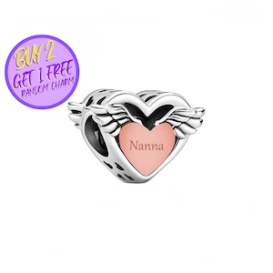 Nanna Wings Heart Charm For Bracelet, Angel Wings Heart Charm, Birthday Gifts For Her, Christmas Gifts For Her