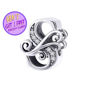 Breloque calligraphique lettre S pour bracelet, breloque lettre S, breloque lettre calligraphique, breloques alphabet, breloque en argent sterling