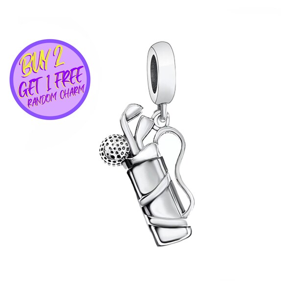 Golf Dangle Charm Charm For Bracelet, Golf Bag Charm, Sterling Silver Charm