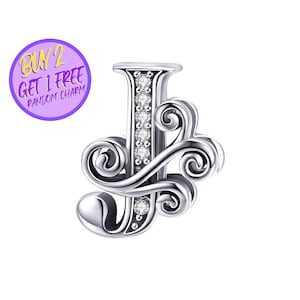 Charm lettre J calligraphique pour bracelet, breloque lettre J, breloque lettre calligraphie, breloques alphabet, breloque en argent sterling