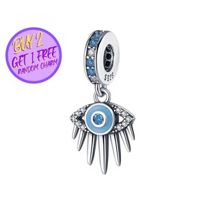 Evil Eye Dangle Charm For Bracelet, Beaded Evil Eye Charm, Faith Related Charm, Sterling Silver Charm