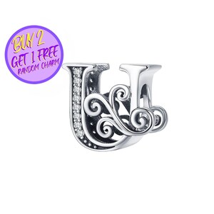 Breloque calligraphique lettre U pour bracelet, breloque lettre U, breloque lettre calligraphie, breloques alphabet, breloque en argent sterling