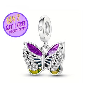 Butterfly Charm For Bracelet, Animal Charm, Purple Butterfly Charm, Sterling Silver Charm