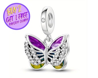 Fascino a farfalla per braccialetto, fascino animale, fascino a farfalla viola, fascino in argento sterling