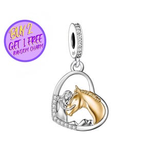 Horse Lover Charm For Bracelet, Designer Heart Charms, Gold Horse Charm, Animal Charm, Christmas Gifts For Her