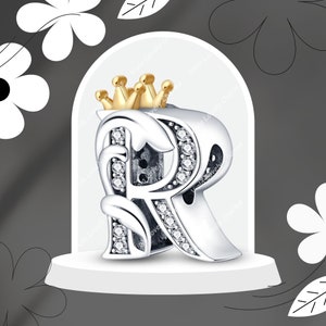 Crown R Letter Charm for Bracelet, R Letter Charm, Crown Letters Charm ...