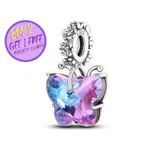 Glass Butterfly Charm For Bracelet, Animal Charm, Pink Glass Butterfly Charm, Sterling Silver Charm