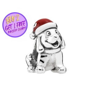 Christmas Dog Charm For Bracelet, Santa Dog Charm, Christmas Charm, Animal Charm, Designer Charms, Birthday Gifts, Christmas Gifts For Her