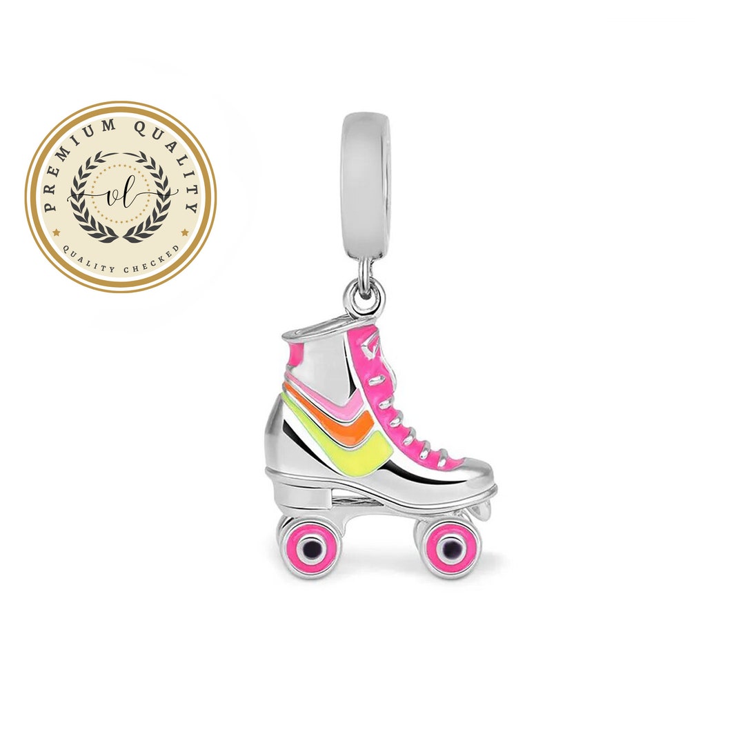 Roller Skate Charm for Bracelet, Skater Charm, Pink Skate Charm, Sterling Silver Charm Etsy