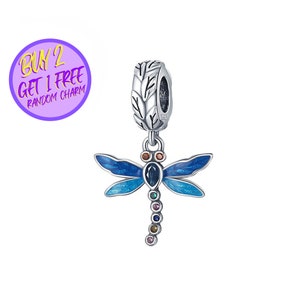 Dragonfly Charm For Bracelet, Animal Theme Charm, Dangle Charm, Beaded Charm, Sterling Silver Charm