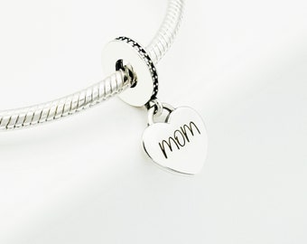 Personalized Heart Dangle Charm For Bracelet, Custom Heart Charm, Heart Charm, Engraved Charm, Sterling Silver Charm