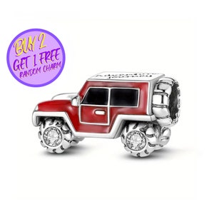 Red Off-Road Car Charm For Bracelet, Off-Road Car Charm, Sterling Silver Charm