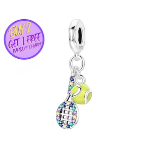 Tennis Racket and Ball Charm For Bracelet, Tennis Charm, Tennis Ball Charm, Tennis Racket Charm, Tennis Lover Gift, Sterling Silver Charm