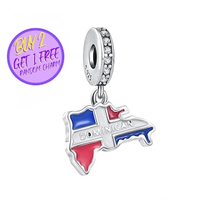 Pingente de mapa da bandeira da República Dominicana para pulseira, pingente de bandeira, pingente de prata esterlina, pingente de país