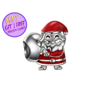 Santa Claus Carrying Presents Charm For Bracelet, Santa Charm, Winter Charm, Christmas Charm, Sterling Silver Charm
