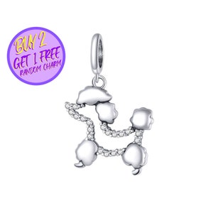 Poodle Dangle Charm For Bracelet, Dog Charm, Animal Theme Charm, Designer Charms For Bracelet, Sterling Silver Charm