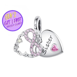 Sister Infinity Heart Charm For Bracelet, Dangle Charm, Heart Charm For Birthday Gifts, Designer Charms For Christmas Gifts