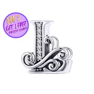 Charm lettre L calligraphique pour bracelet, breloque lettre L, breloque lettre calligraphie, breloques alphabet, breloque en argent sterling