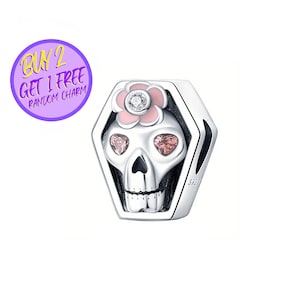 Skull Coffin Charm For Bracelet, Skull Charm, Halloween Charm, Sterling Silver Charm
