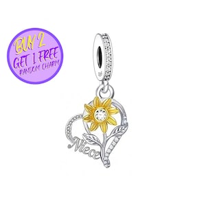 Design Niece Heart Dangle Charm For Bracelet, Family Floral Charm, Heart Charms For Birthday Gifts, Designer Charms For Christmas Gifts