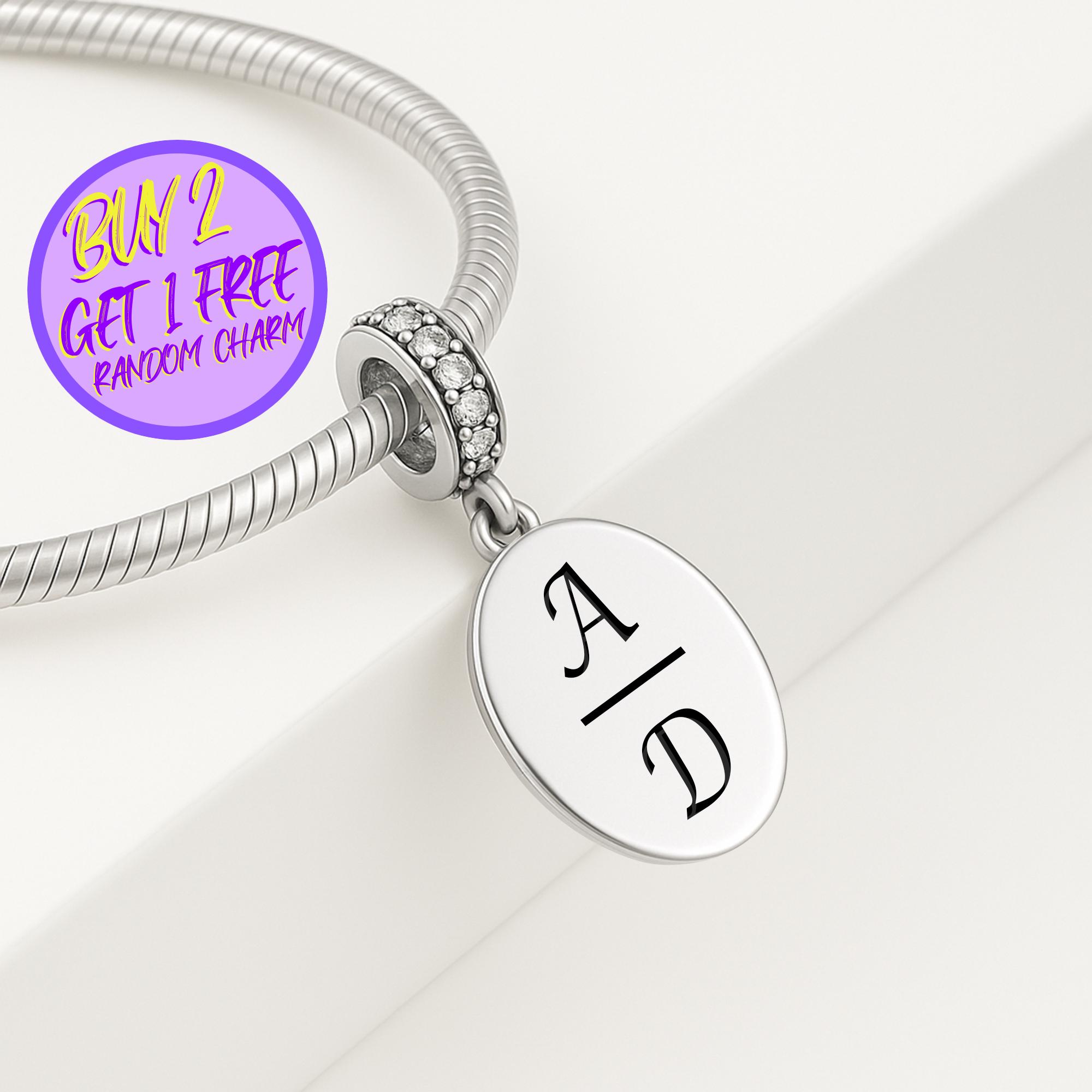 Personalized Medallion Dangle Charm For Bracelet, Custom Medallion Charm, Dangle Charm, Engraved Charm, Sterling Silver Charm