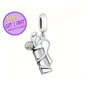 Golf Dangle Charm For Bracelet, Golf Bag Charm, Sterling Silver Charm