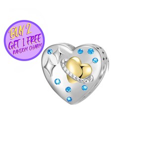 Planet Heart Charm For Bracelet, Heart Charm, Sky Charm, Sterling Silver Charm