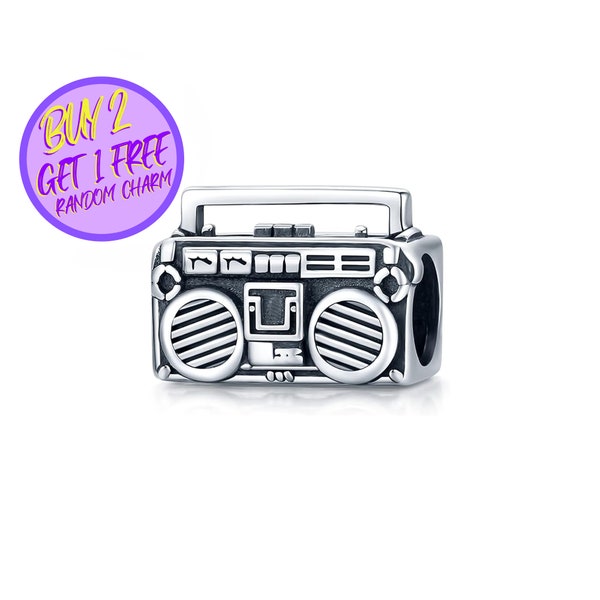 Retro Radio Charm For Bracelet, Radio Charm, Sterling Silver Heart Charm