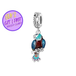 Parrot Charm For Bracelet, Animal Theme Charm, Sterling Silver Charm, Forest Charm