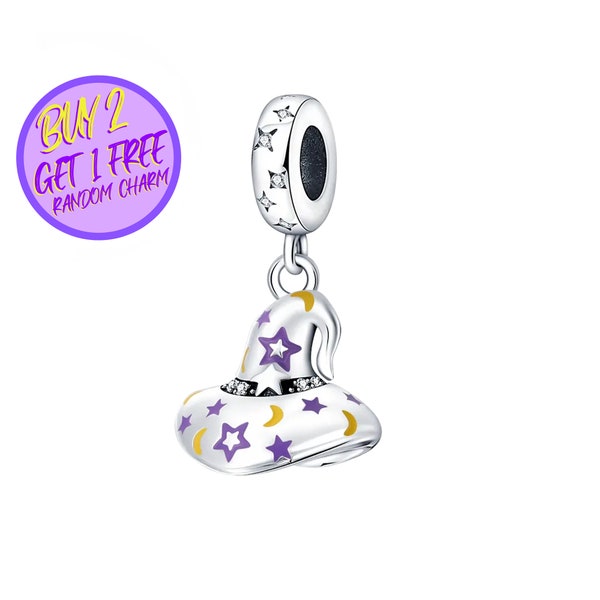 Charm pendentif chapeau d'Halloween pour bracelet, breloque sorcière, breloque d'Halloween, breloque en argent sterling