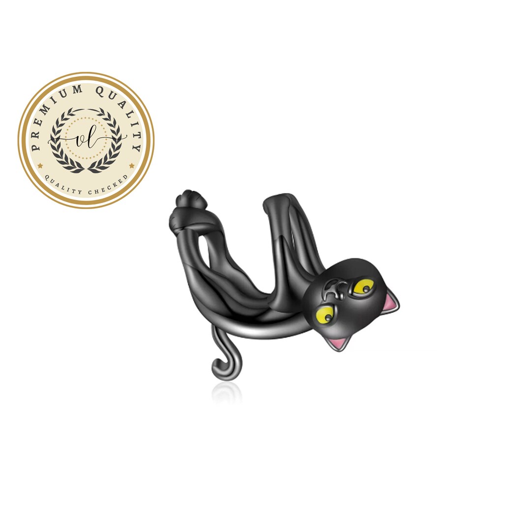 Hanging Black Cat Charm for Bracelet, Black Cat Charm, Holding Bracelet