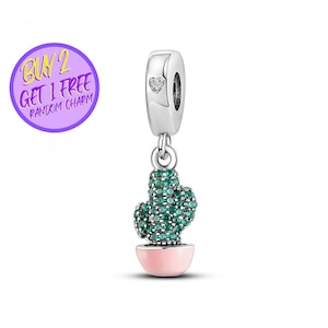 Cactus Beaded For Bracelet, Desert Charm, Beaded Charm, Sterling Silver Charm