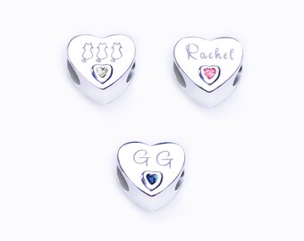 Personalized Heart Charm For Bracelet, Custom Heart Charm, Heart Charm, Engraved Charm, Sterling Silver Charm