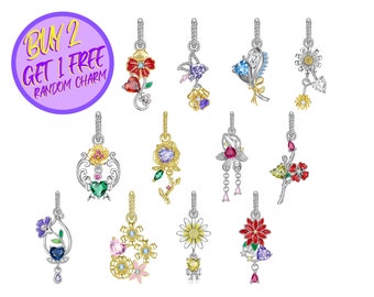 Flower Birthstone Charms For Bracelet, Birthday Charm, Sterling Silver Charm