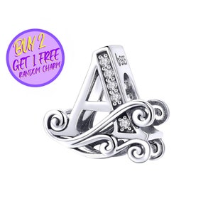 Breloque lettre A calligraphique pour bracelet, Breloque lettre A, Breloque lettre de calligraphie, Breloques alphabet, Breloque en argent sterling