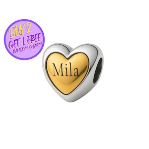 Personalized Heart Charm For Bracelet, Custom Heart Charm, Heart Charm, Engraved Charm, Sterling Silver Charm
