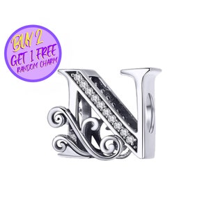 Breloque calligraphique lettre N pour bracelet, breloque lettre N, breloque lettre calligraphique, breloques alphabet, breloque en argent sterling