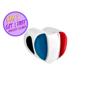Frankreich Flagge Herz Anhänger für Armband, Country Charm, Sterling Silber Charm