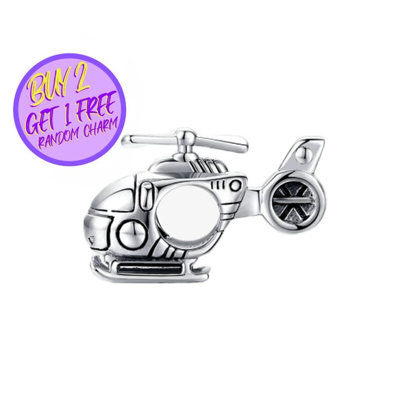 Helicopter Charm For Bracelet, Travel Charm, Christmas Gift, Sterling Silver Charm