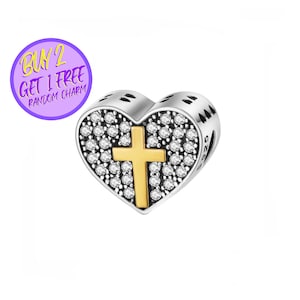 Cross Heart Charm For Bracelet, Birthday Gifts For Her, Heart Charm For Bracelet, Religious Charm For Bracelet